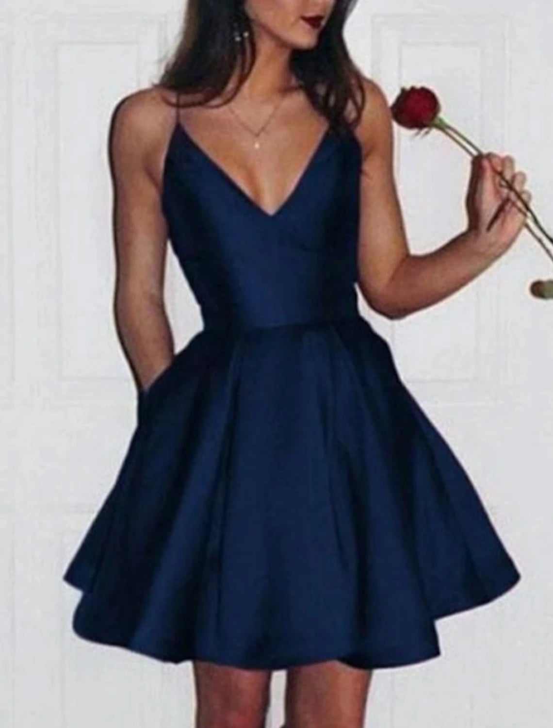 A-Line Homecoming Dress Elegant Formal Cocktail Party Dress Birthday Dress Spaghetti Strap Sleeveless Short / Mini Satin with Sleek Pleats