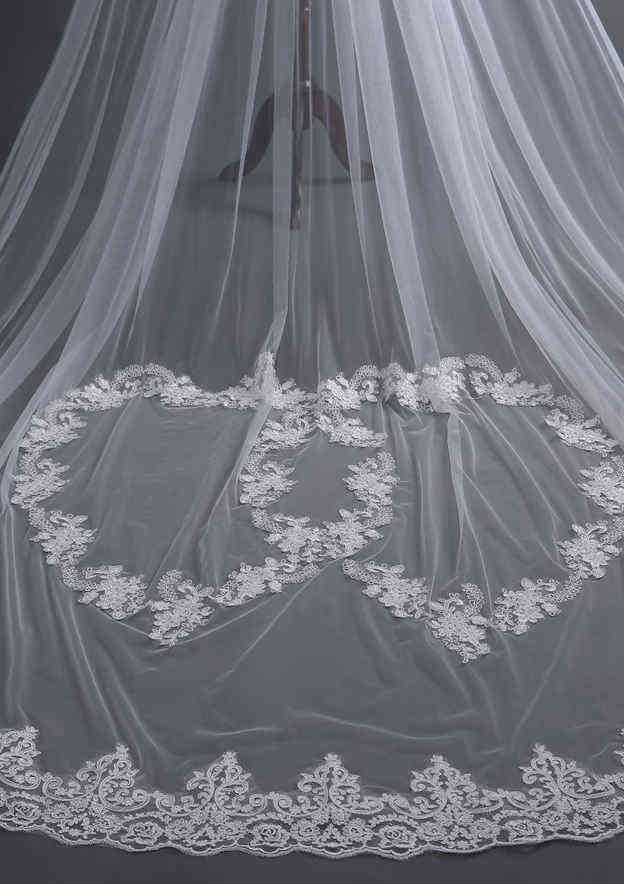 One-tier Cathedral Bridal Veils With Applique