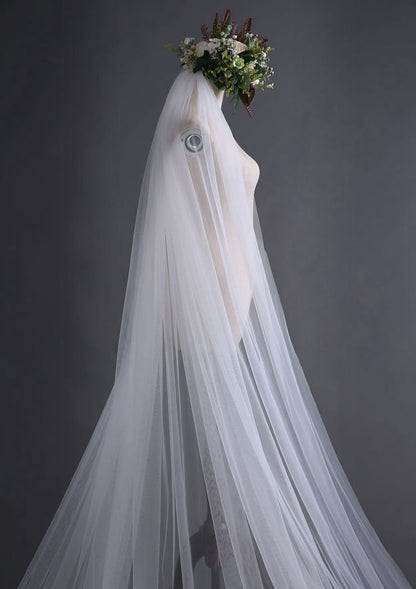 One-tier Cathedral Bridal Veils With Applique