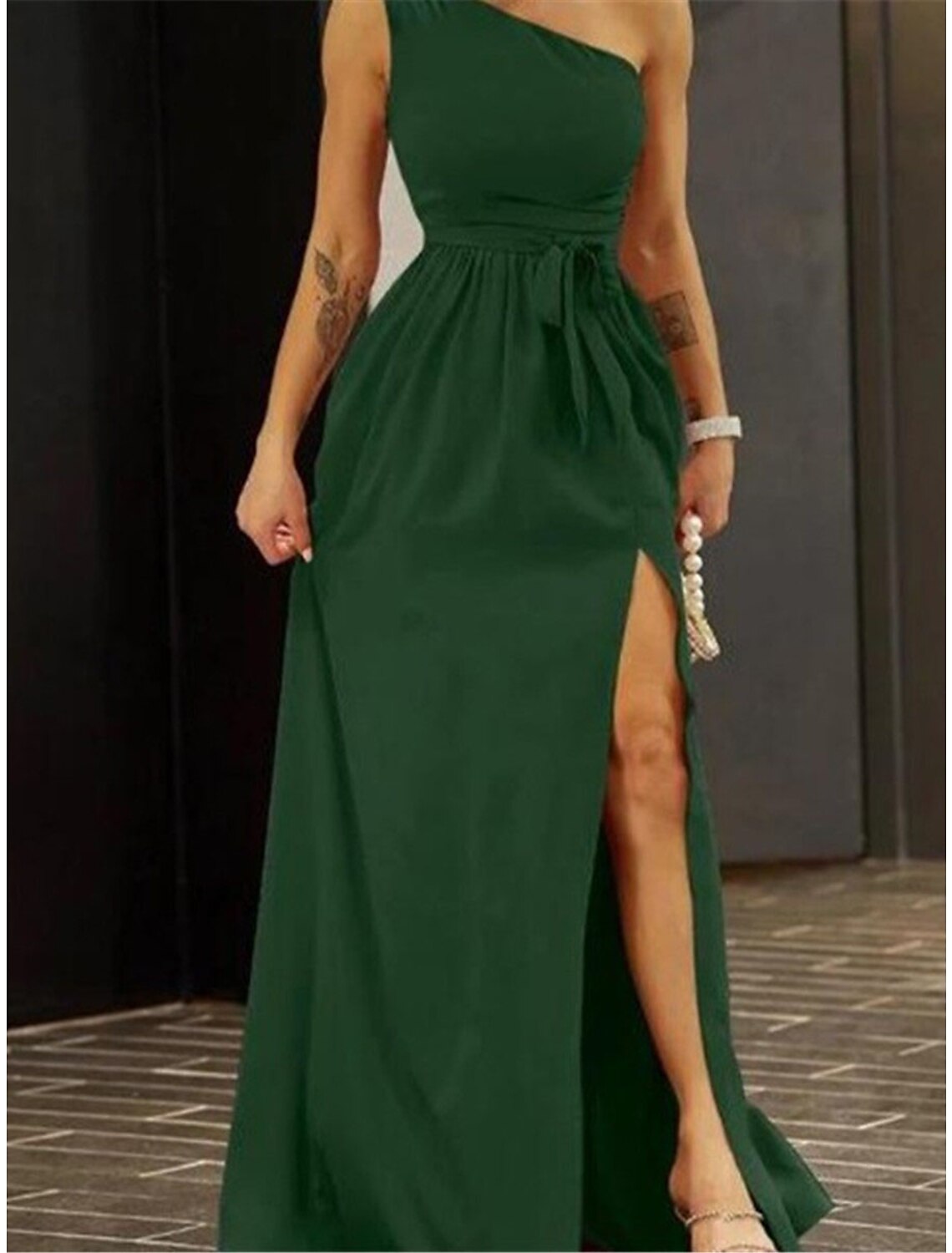 Weitese Women‘s Party Dress Wedding Guest Dress Sheath Dress Swing Dress Mini Dress Red Green Sleeveless Pure Color Backless Winter Fall Spring One Shoulder Fashion Party Evening Party