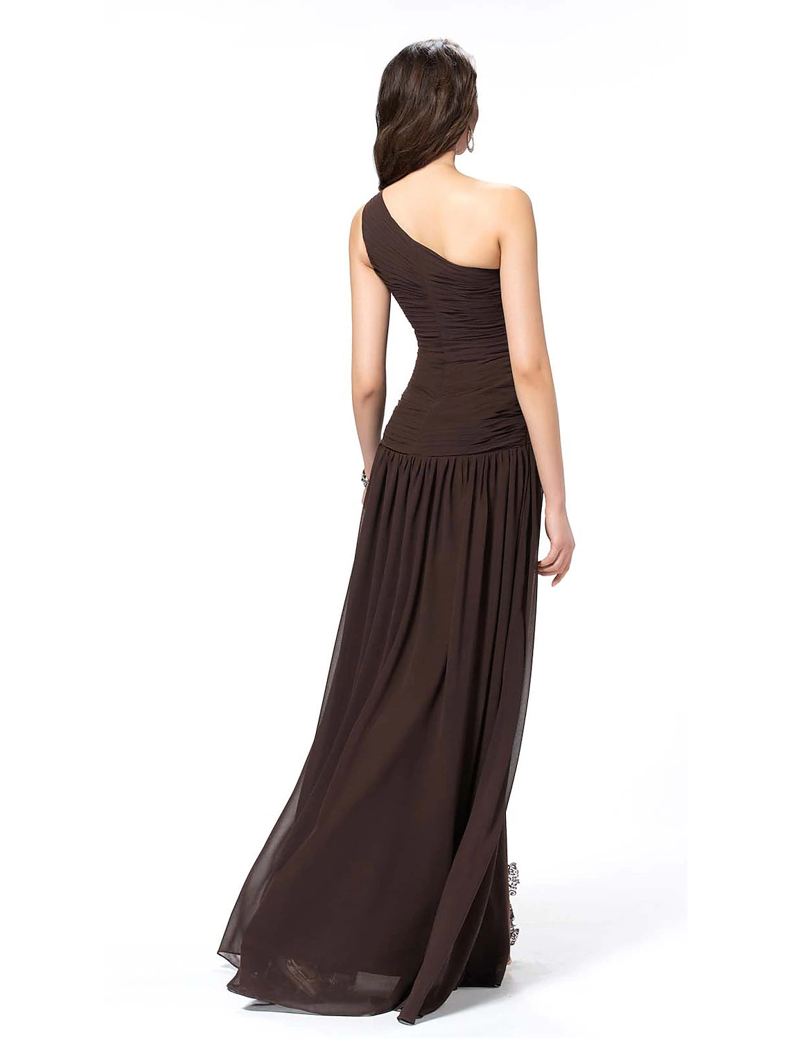 Weitese A-Line Elegant Sexy Party Wear Formal Evening Dress One Shoulder Backless Sleeveless Floor Length Chiffon with Slit Lace Insert