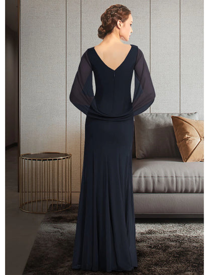 Weitese Sheath / Column Mother of the Bride Dress Elegant Jewel Neck Ankle Length Chiffon Half Sleeve with Pleats Ruching