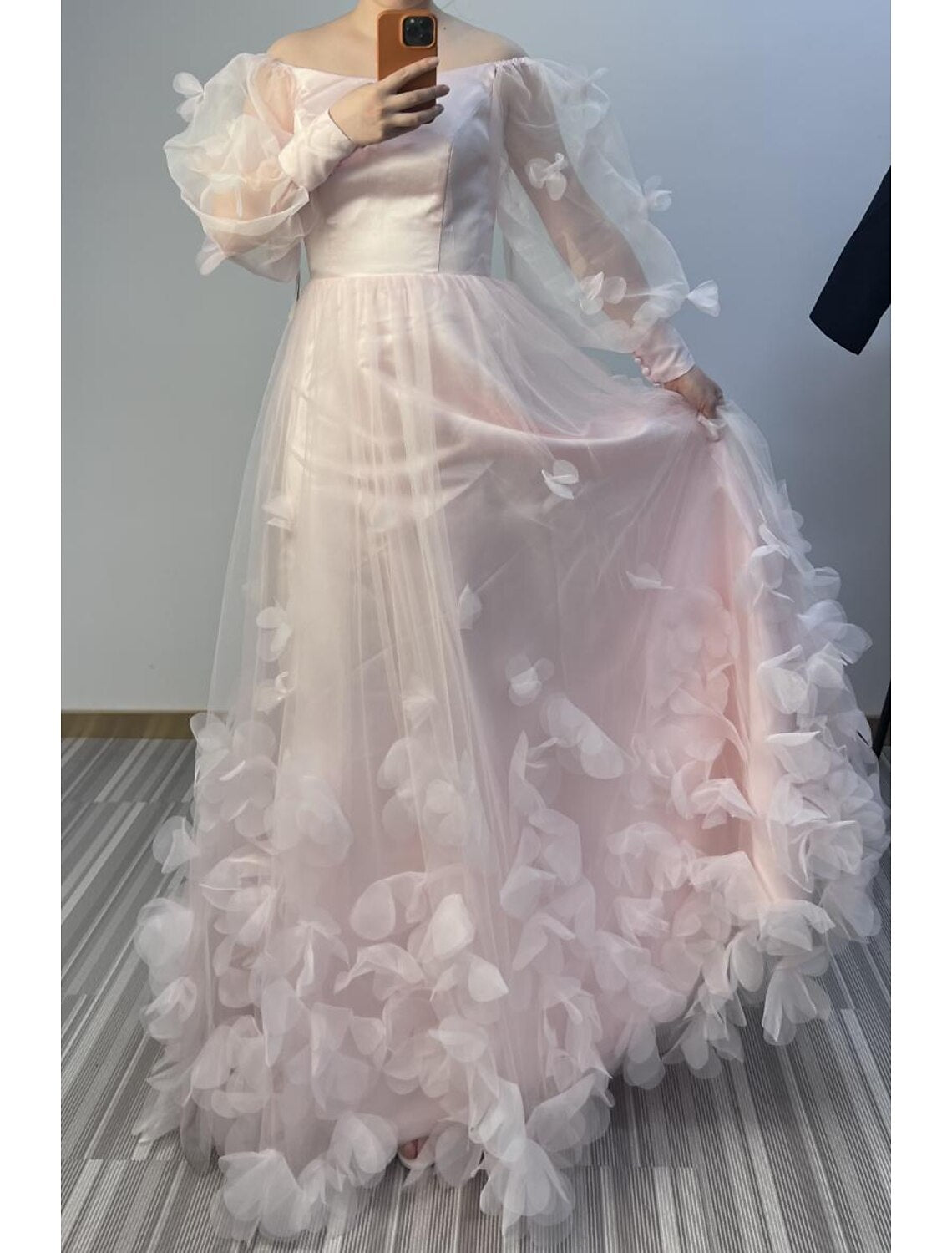 A-Line Evening Dresses Maxi Dress Wedding Guest Sweet 16 Floor Length Long Sleeve Scoop Neck Tulle