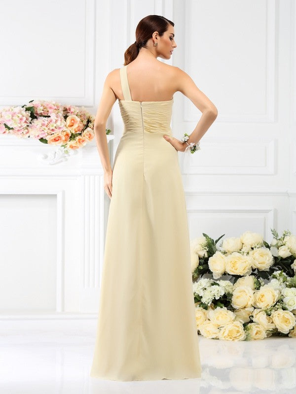 Weitese A-Line/Princess One-Shoulder Pleats Sleeveless Long Chiffon Bridesmaid Dresses