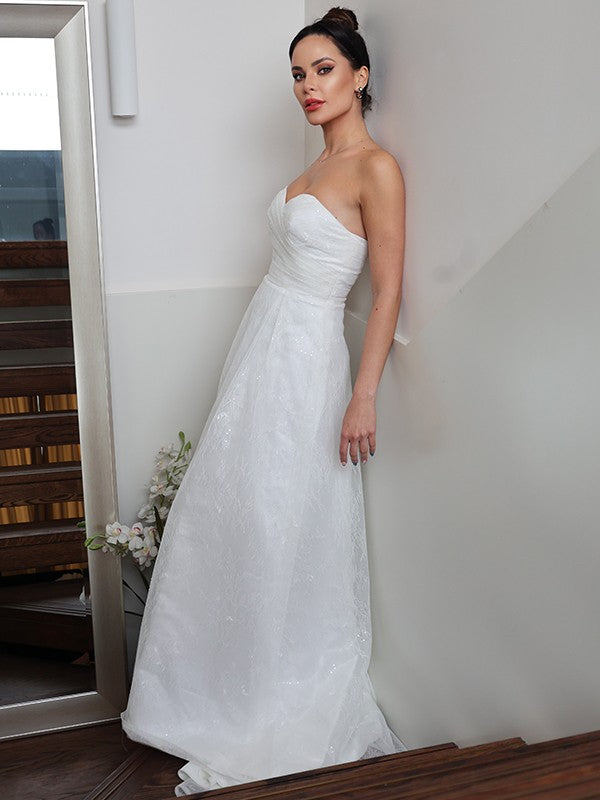 Ruched Sweetheart Sleeveless Sweep/Brush Train Wedding Dresses