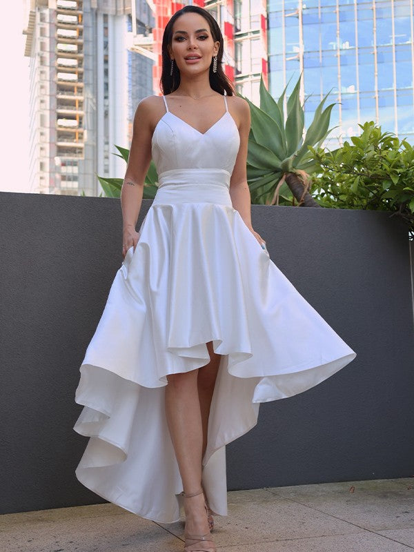 V-neck Sleeveless Asymmetrical Wedding Dresses