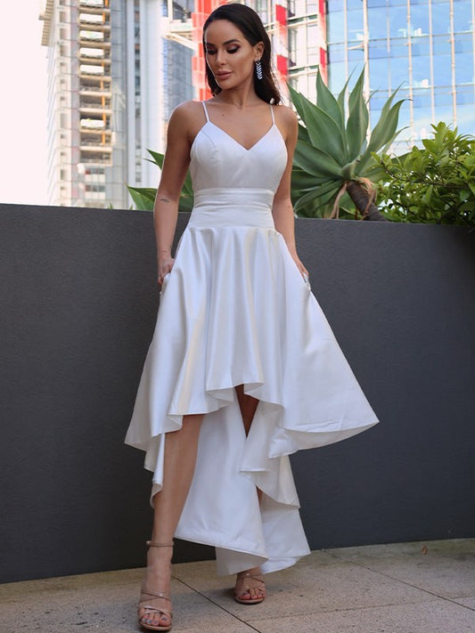 V-neck Sleeveless Asymmetrical Wedding Dresses