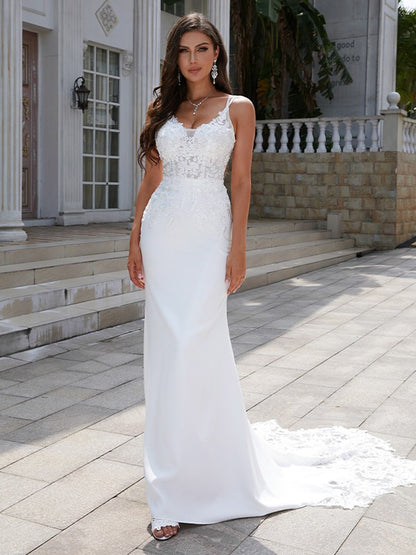 V-neck Sleeveless Sweep/Brush Train Wedding Dresse