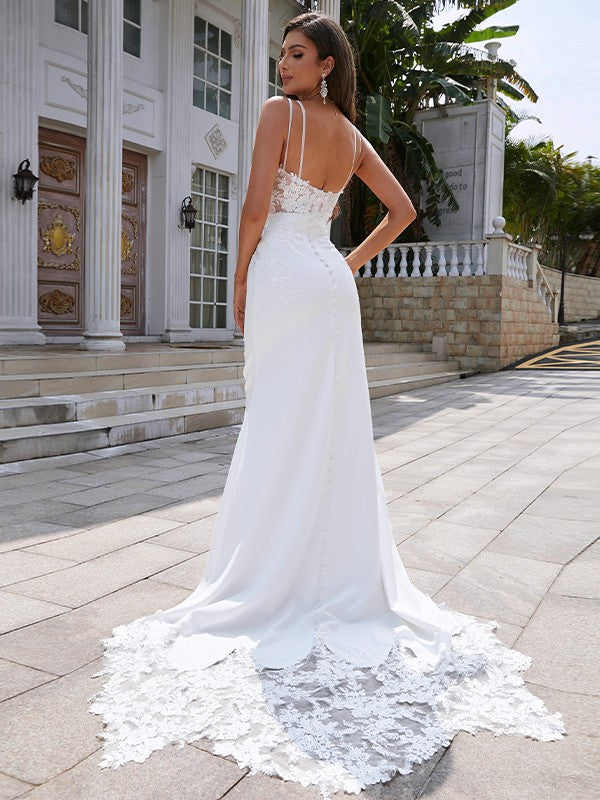 V-neck Sleeveless Sweep/Brush Train Wedding Dresse