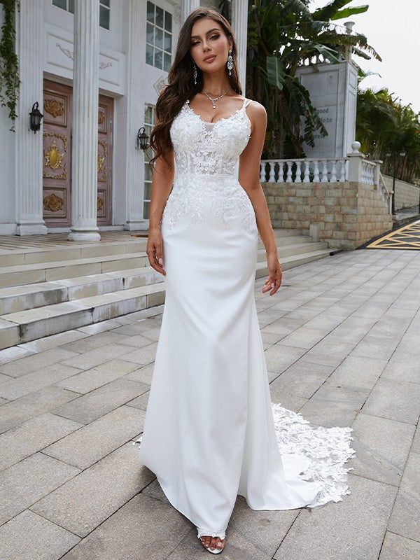 V-neck Sleeveless Sweep/Brush Train Wedding Dresse