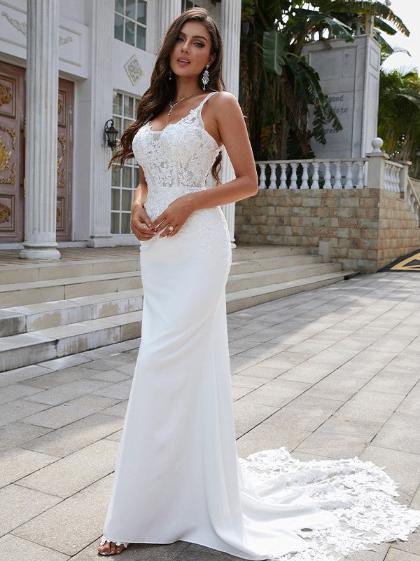 V-neck Sleeveless Sweep/Brush Train Wedding Dresse