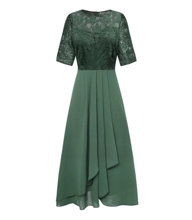 Women‘s Cocktail Party Dress Lace Dress Midi Dress Green Blue Purple Half Sleeve Floral Embroidery Lace Summer Spring Crew Neck Elegant Classic Wedding Guest