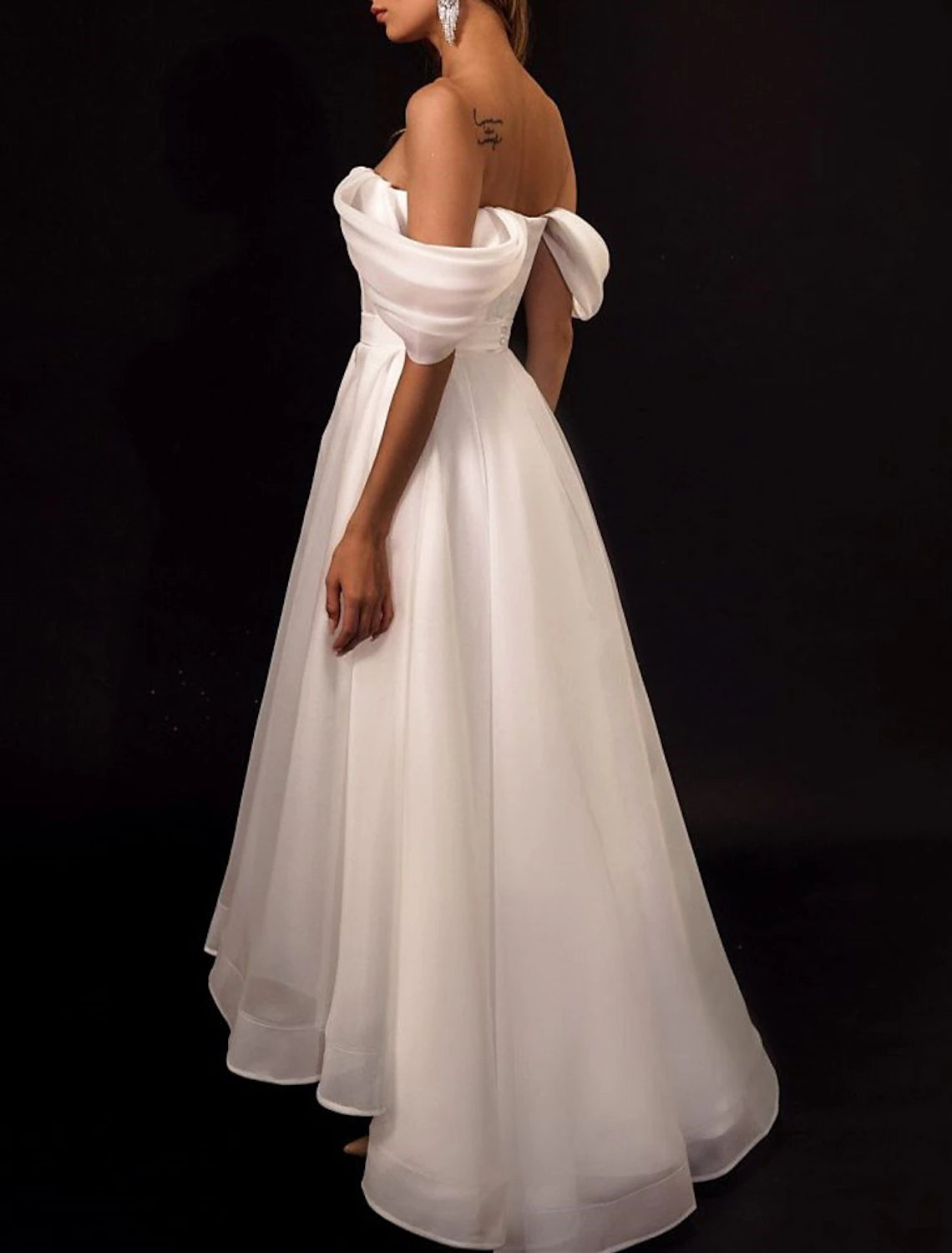 Reception Little White Dresses Wedding Dresses A-Line Off Shoulder Cap Sleeve Asymmetrical Organza Bridal Gowns