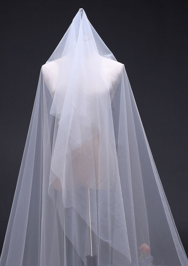 One-tier Cathedral Bridal Veils With Applique Lace Flower