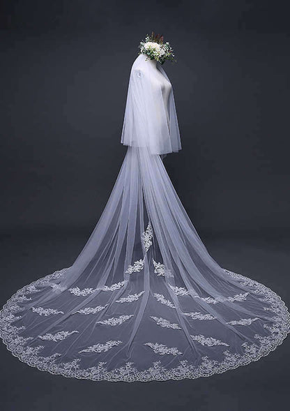 Two-tier Cathedral Bridal Veils With Lace