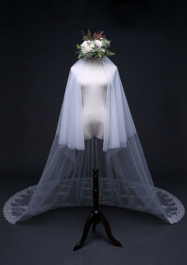 Two-tier Cathedral Bridal Veils With Lace