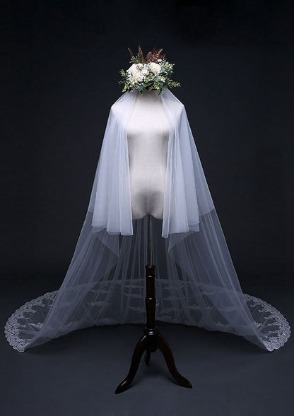 Two-tier Cathedral Bridal Veils With Lace