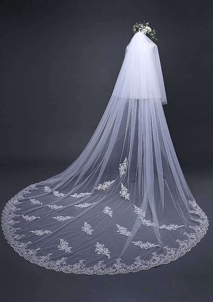 Two-tier Cathedral Bridal Veils With Lace