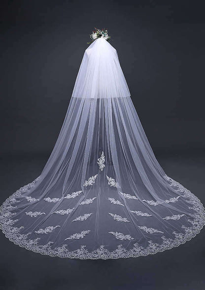 Two-tier Cathedral Bridal Veils With Lace