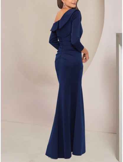 A-Line Mother of the Bride Dress Wedding Guest Elegant Party Off Shoulder Floor Length Stretch Fabric Long Sleeve