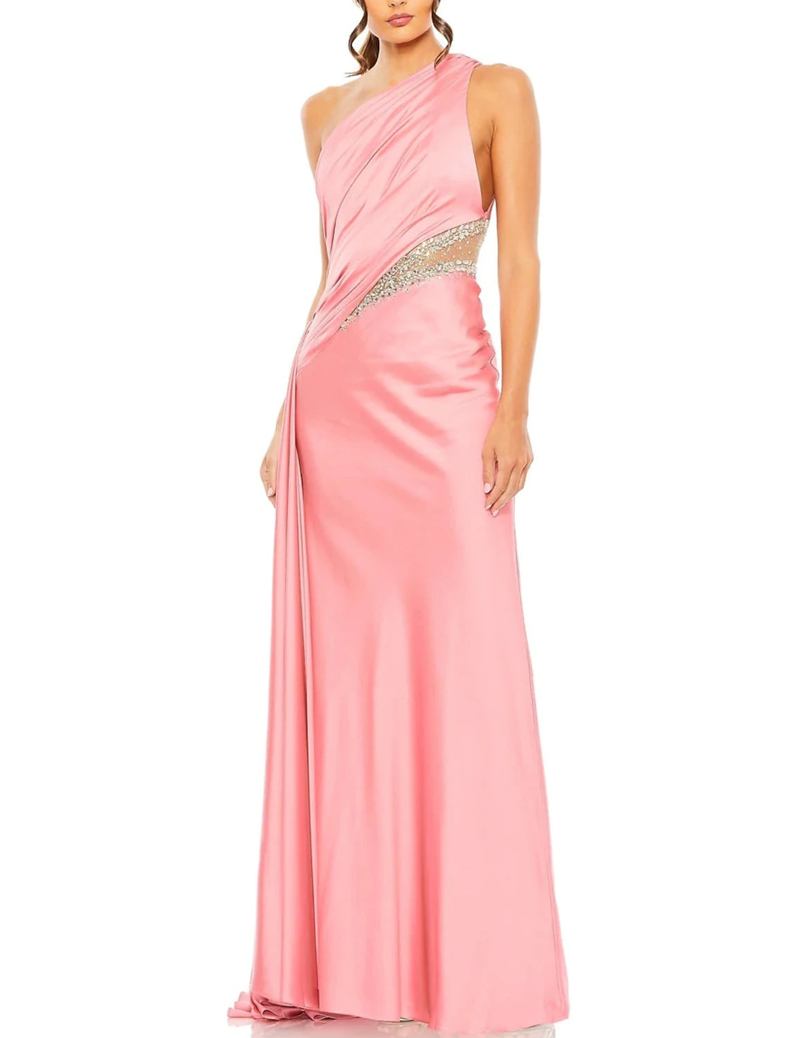 A-Line Evening Gown Elegant Dress Formal Floor Length Sleeveless One Shoulder Satin