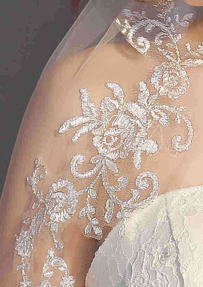 Two-tier Elbow Bridal Veils With Lace