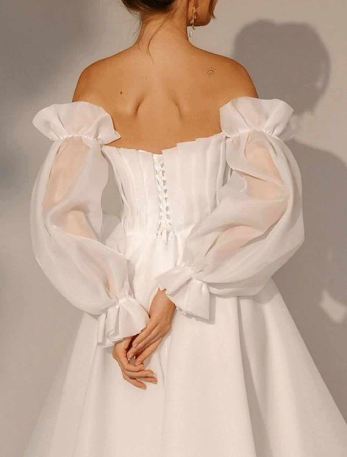 Little White Dresses Wedding Dresses A-Line Square Neck Long Sleeve Ankle Length Organza Bridal Gowns