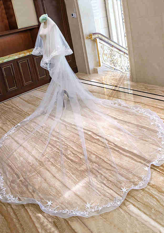 Two-tier Cathedral Bridal Veils With Lace