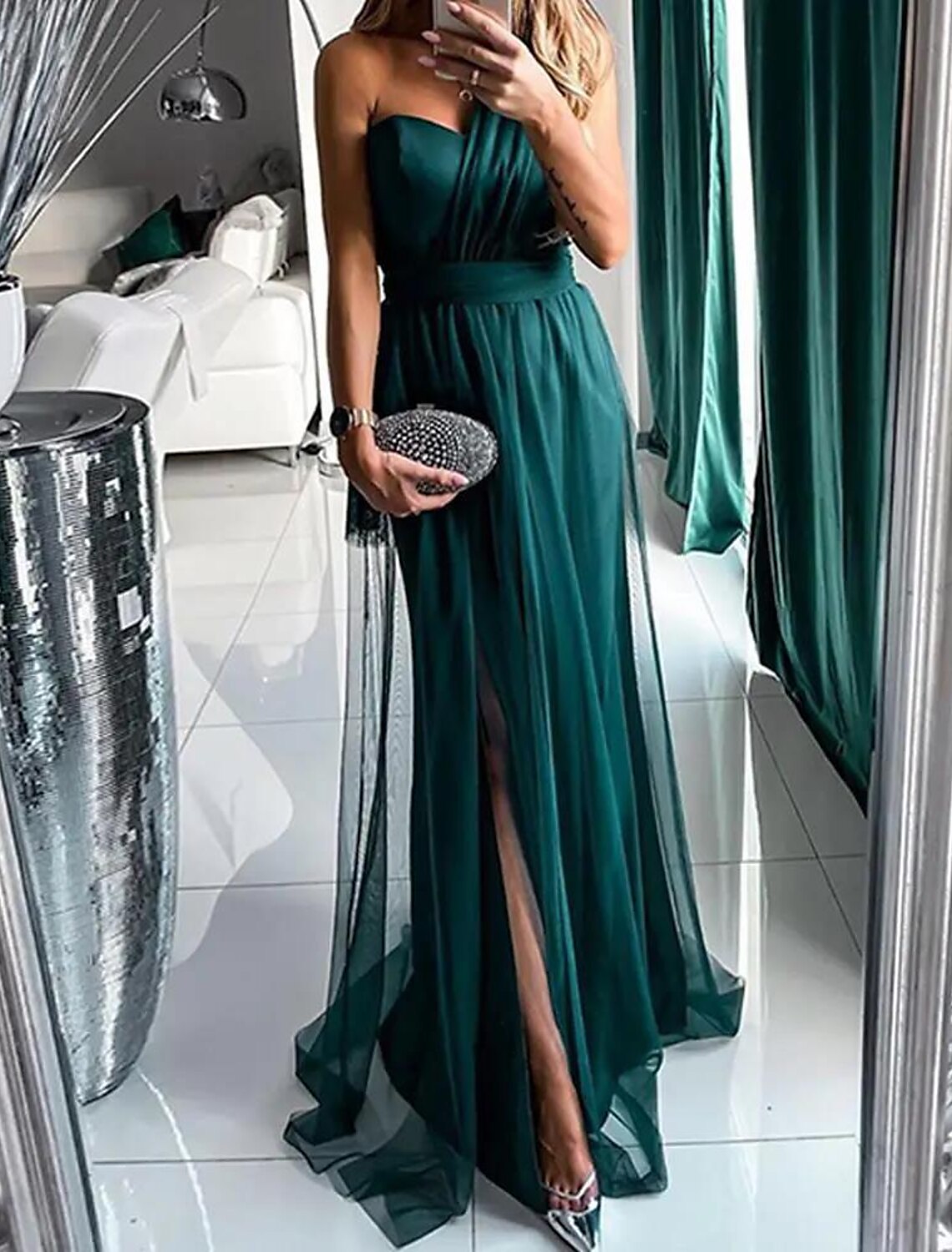 A-Line Evening Dress Wedding Guest Dresses Sexy Dress Wedding Guest Prom Sweep / Brush Train Sleeveless One Shoulder Polyester