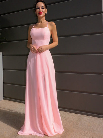 Floor-Length Halter Sleeveless Chiffon Ruffles Dresses