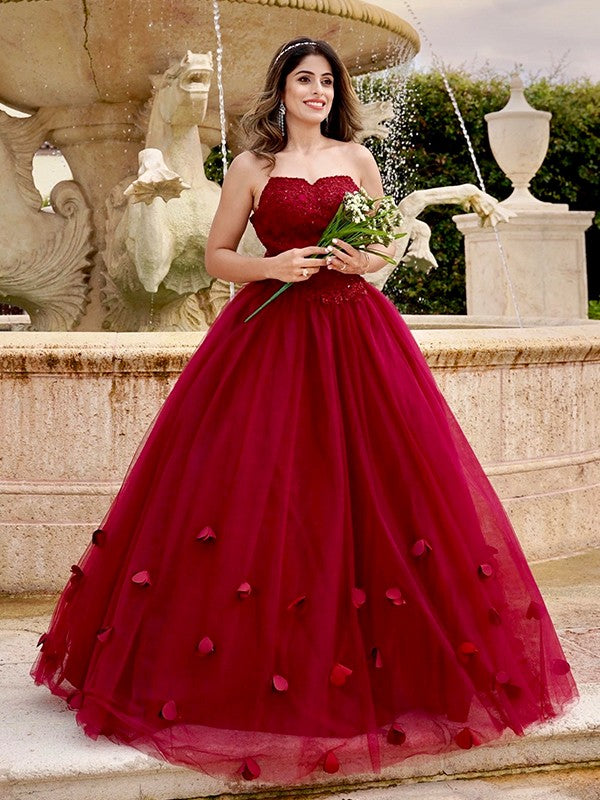 Tulle Applique Sweetheart Sleeveless Floor-Length Dresses