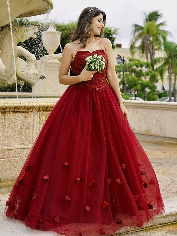 Tulle Applique Sweetheart Sleeveless Floor-Length Dresses