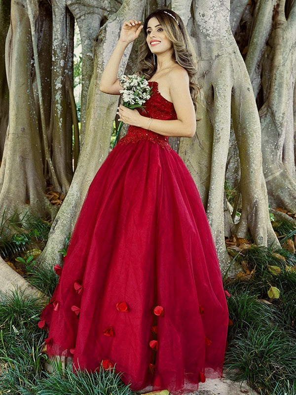 Tulle Applique Sweetheart Sleeveless Floor-Length Dresses