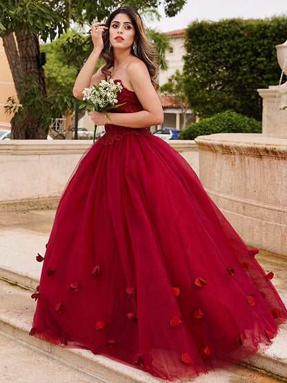 Tulle Applique Sweetheart Sleeveless Floor-Length Dresses