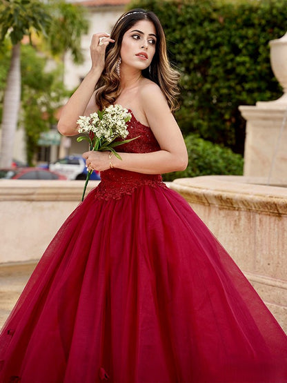 Tulle Applique Sweetheart Sleeveless Floor-Length Dresses