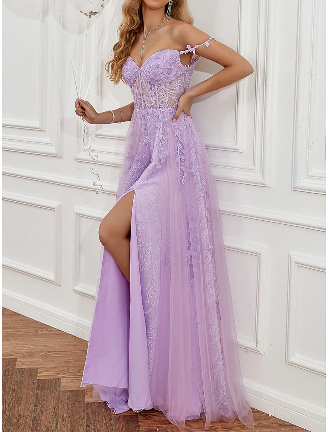 A-Line Evening Party Dress See Through Dress Formal Prom Sweep / Brush Train Sleeveless Sweetheart Tulle Backless