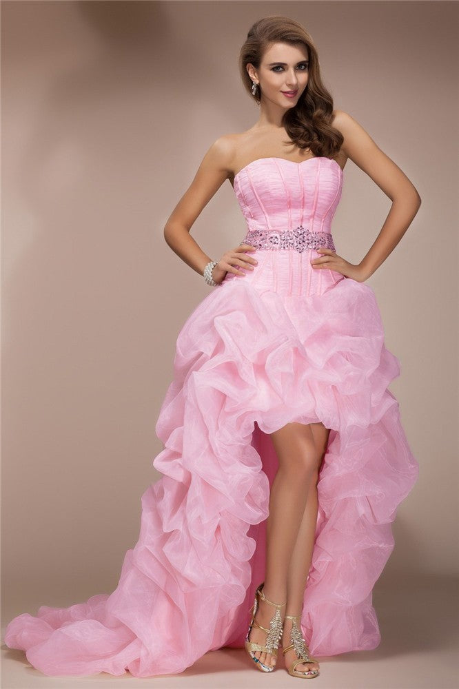 Sweetheart Sleeveless High Low Beading Organza Dresses