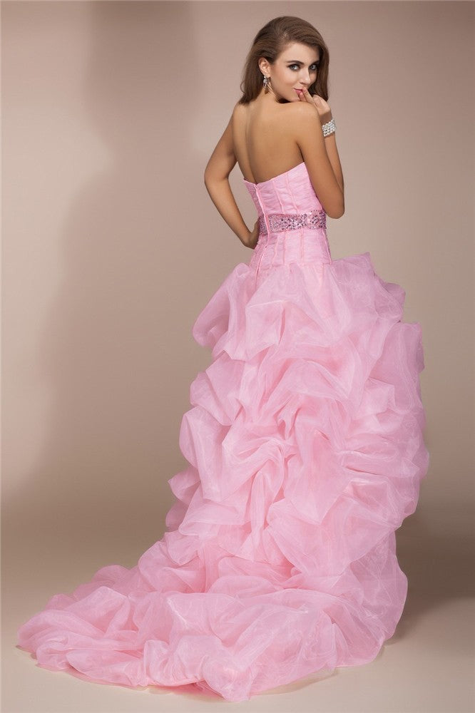 Sweetheart Sleeveless High Low Beading Organza Dresses