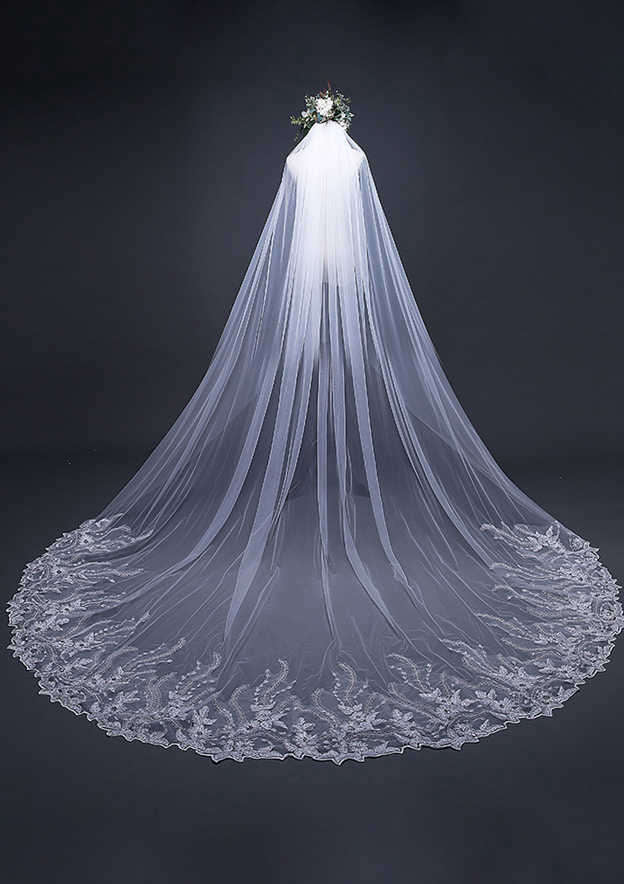 One-tier Cathedral Bridal Veils With Sequin