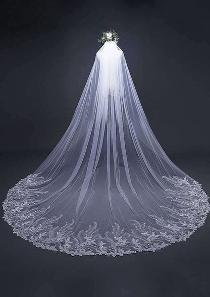 One-tier Cathedral Bridal Veils With Sequin