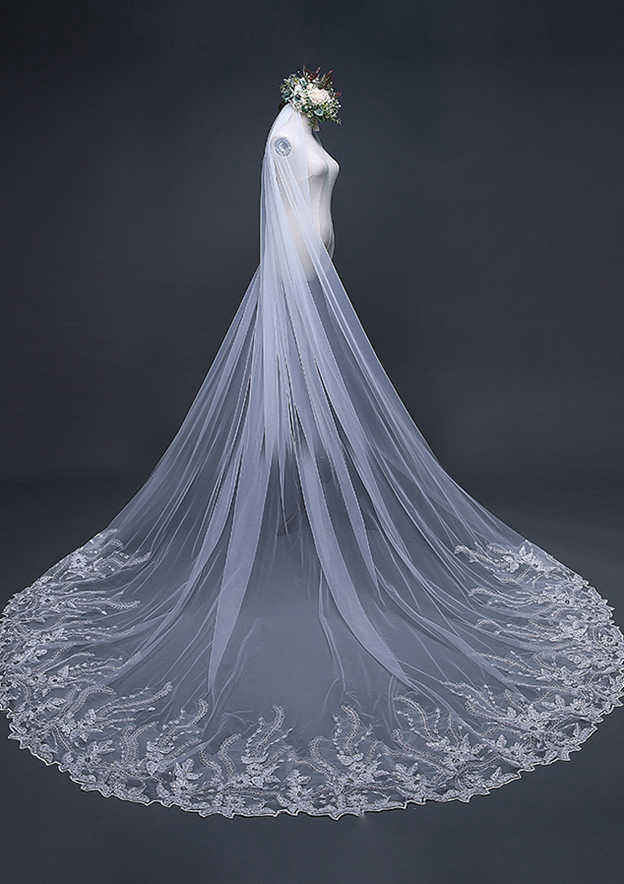 One-tier Cathedral Bridal Veils With Sequin