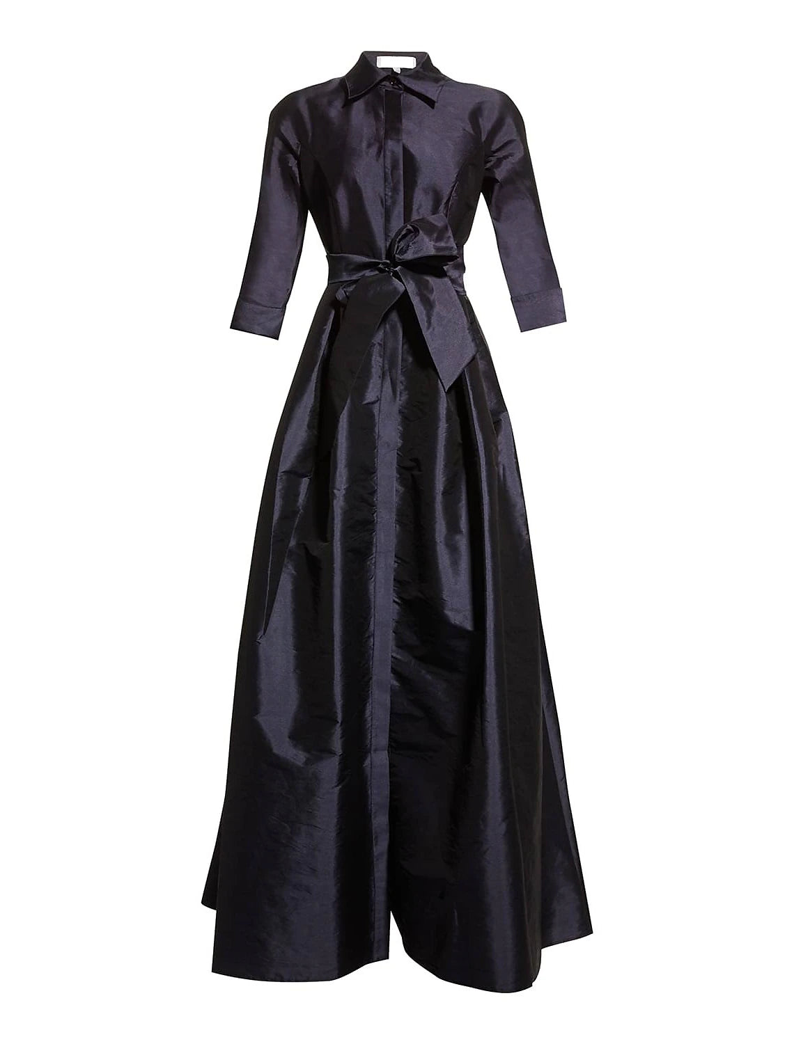 A-Line Evening Gown Elegant Dress Wedding Guest Floor Length 3/4 Length Sleeve Shirt Collar Pocket Taffeta