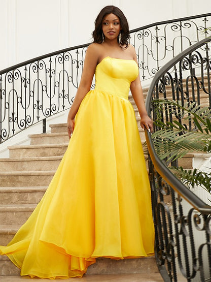 Satin Ruffles Strapless Sleeveless Sweep/Brush Train Dresses