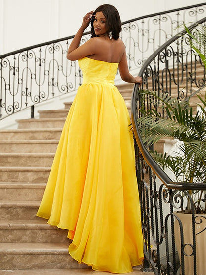 Satin Ruffles Strapless Sleeveless Sweep/Brush Train Dresses