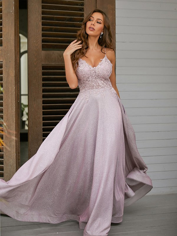 Applique V-neck Sleeveless Floor-Length Dresses