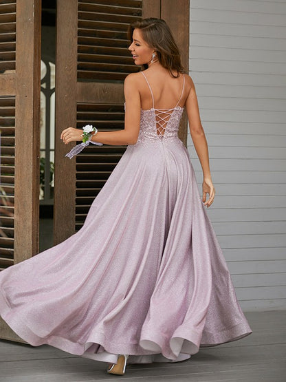 Applique V-neck Sleeveless Floor-Length Dresses