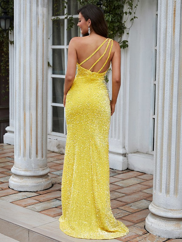 One-Shoulder Sleeveless Sweep/Brush Train Dresses