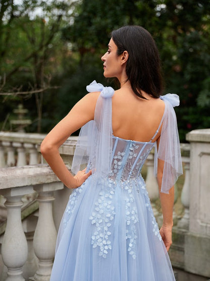 Tulle Applique Straps Sleeveless Sweep/Brush Train Dresses