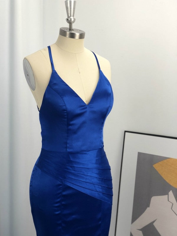 Sleeveless Sweep/Brush Train With Ruched Silk like Satin Dresses