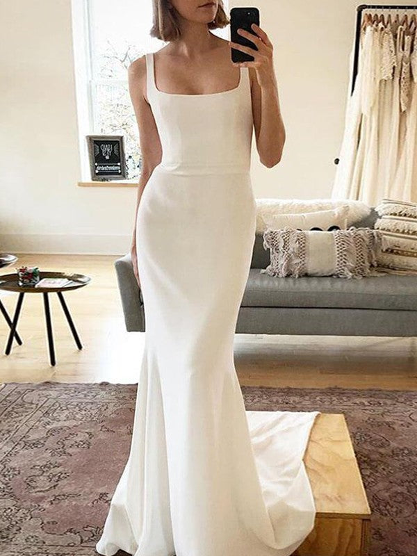 Stretch Crepe Ruffles Straps Sleeveless Sweep/Brush Train Wedding Dresses